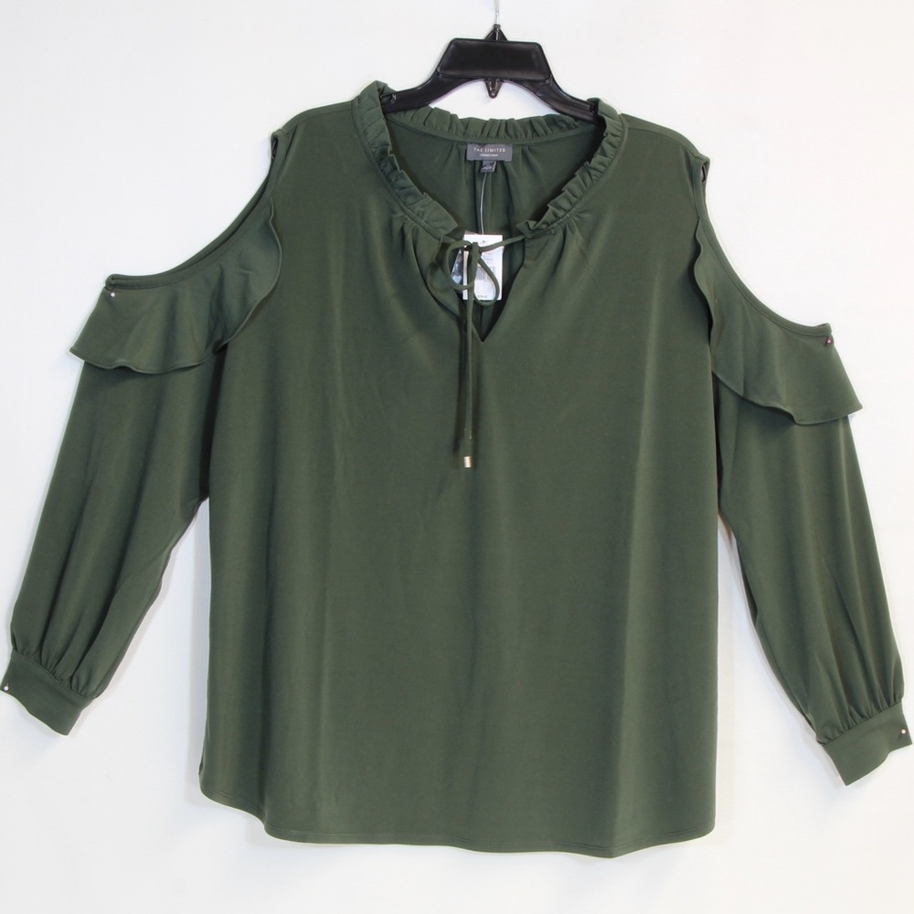 The Limited Women's Duffle Bag Dark Green Long Sleeve Cold Shoulder Blouse NWT